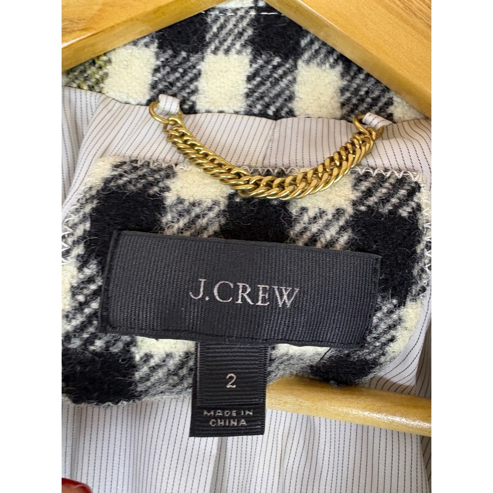 J.Crew Women Wool Buffalo Check Plaid Double Breasted Gold Button Coat Black - Picture 7 of 15